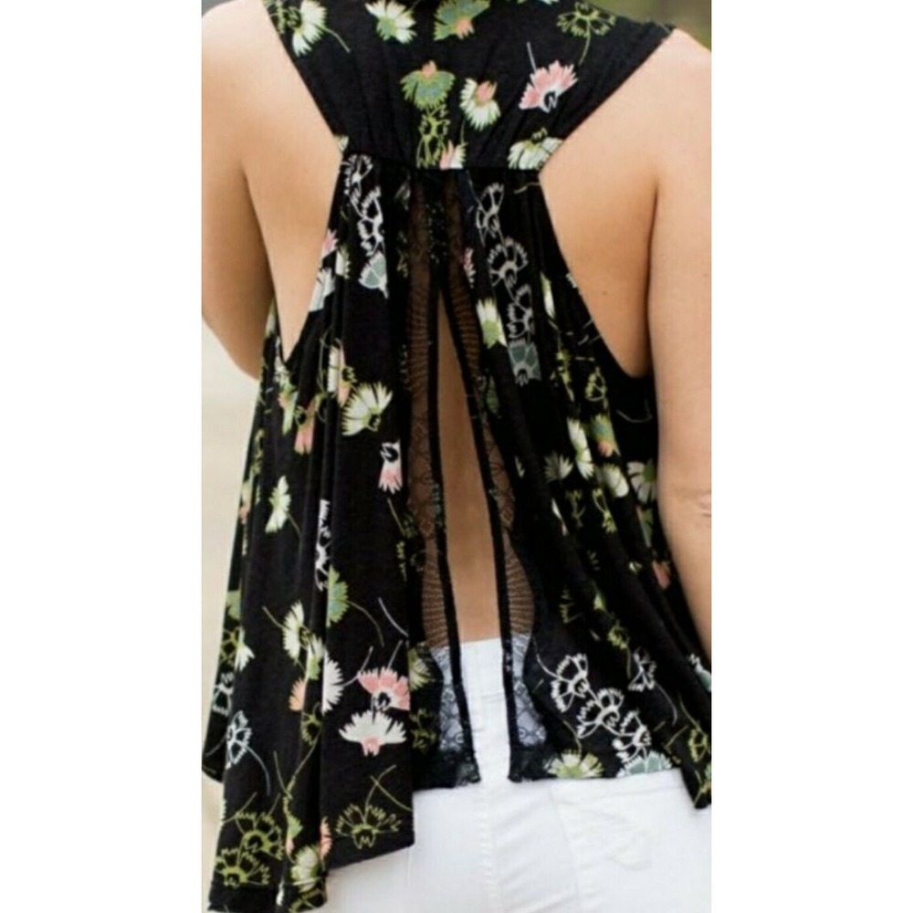 Free People Swing Tank XS Love Potion Black Floral Oversize Soft Girl Cottag i02 - Picture 4 of 9
